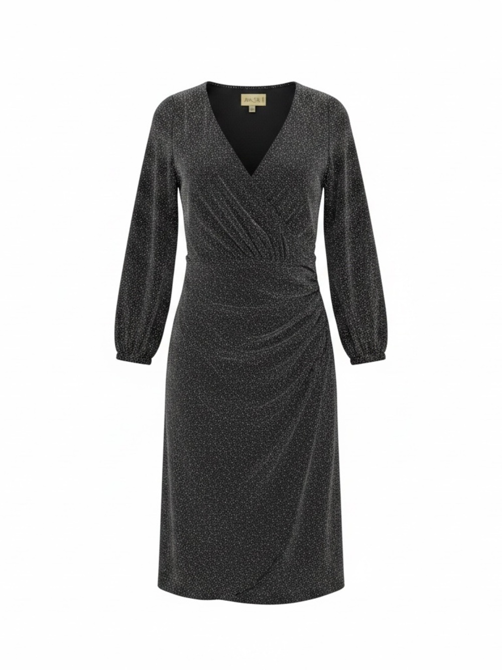 Anne Klein Faux wrap Dress Deep V Neck Puff Sleeve Size 8
